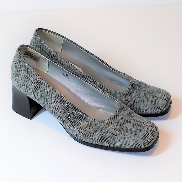 *Caressa gray leather block heel pumps - Picture 1 of 8